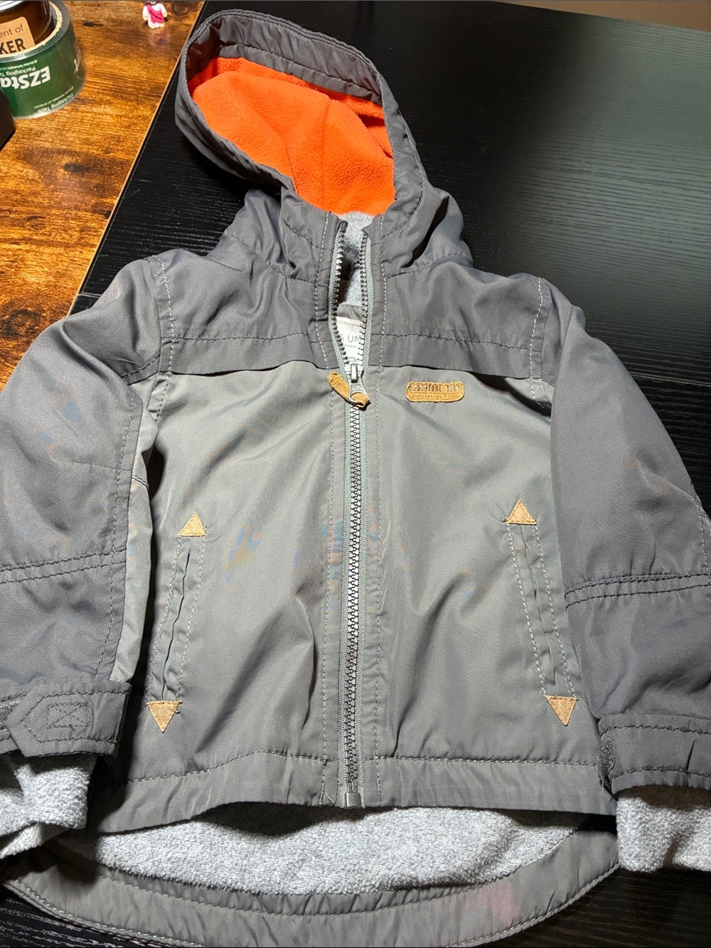 Carter's Gray Hooded Puffer Jacket with Orange Lining